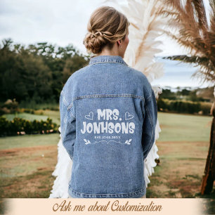 Custom Mrs Bride Wedding Floral Modern Script Jeansjacke