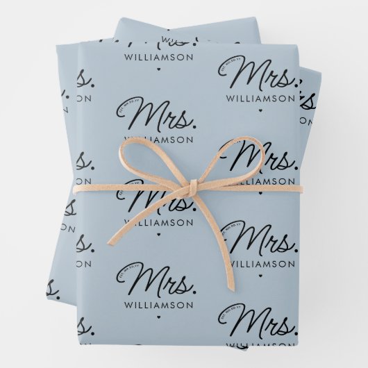Custom Mrs. Est. Modern Elegant Script Newlywed Geschenkpapier Set (Beispiel)