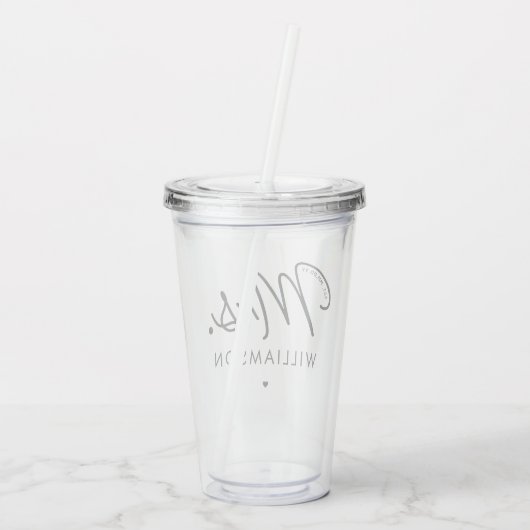 Custom Mrs. Est. Modernes, elegantes Script neu Acryltrinkbecher (Rückseite)