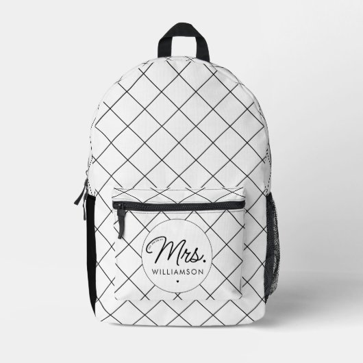 Custom Mrs. Est. Modernes, elegantes Script neu Bedruckter Rucksack (Vorderseite)
