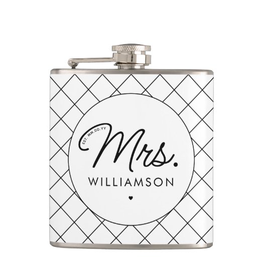 Custom Mrs. Est. Modernes, elegantes Script neu Flachmann (Vorderseite)