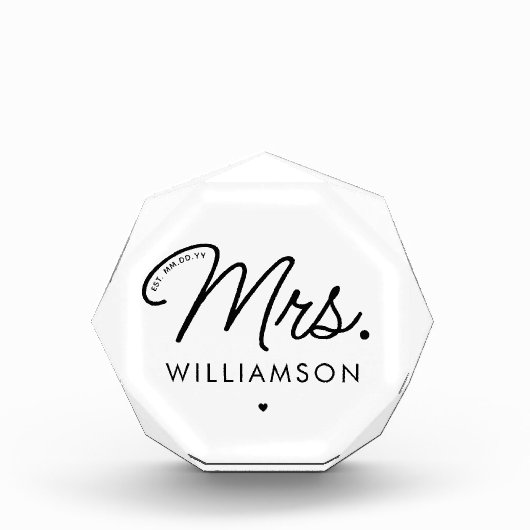 Custom Mrs. Est. Modernes, elegantes Script neu Fotoblock (Vorderseite)