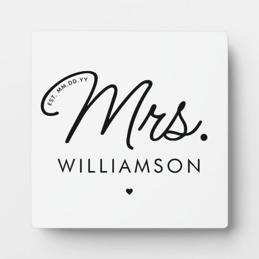 Custom Mrs. Est. Modernes, elegantes Script neu Fotoplatte (Vorderseite)
