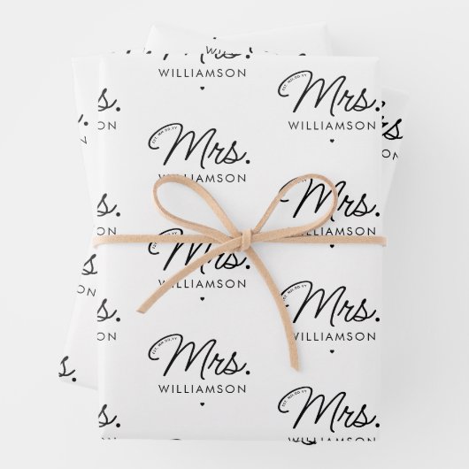 Custom Mrs. Est. Modernes, elegantes Script neu Geschenkpapier Set (Beispiel)