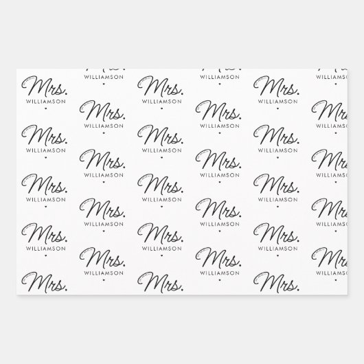 Custom Mrs. Est. Modernes, elegantes Script neu Geschenkpapier Set (Vorderseite)