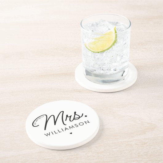 Custom Mrs. Est. Modernes, elegantes Script neu Getränkeuntersetzer (Seite)