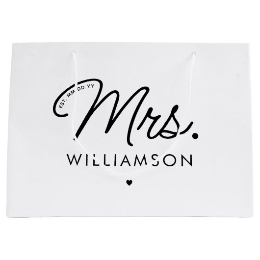 Custom Mrs. Est. Modernes, elegantes Script neu Große Geschenktüte (Vorderseite)