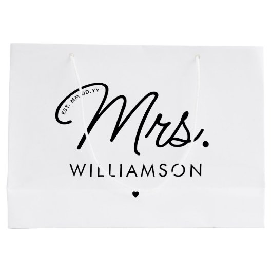 Custom Mrs. Est. Modernes, elegantes Script neu Große Geschenktüte (Rückseite)