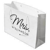 Custom Mrs. Est. Modernes, elegantes Script neu Große Geschenktüte (Rückseite Schrägansicht)