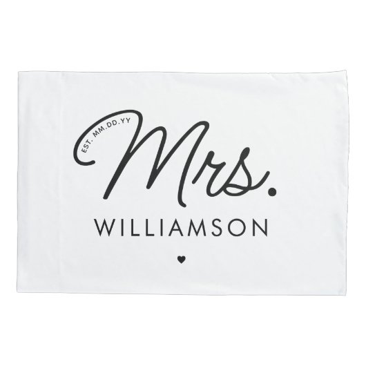 Custom Mrs. Est. Modernes, elegantes Script neu Kissenbezug (Rückseite)