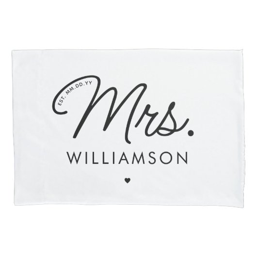 Custom Mrs. Est. Modernes, elegantes Script neu Kissenbezug (Vorderseite)