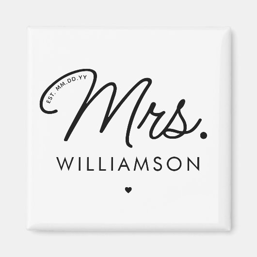 Custom Mrs. Est. Modernes, elegantes Script neu Magnet (Vorne)