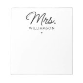 Custom Mrs. Est. Modernes, elegantes Script neu Notizblock (Vorderseite)
