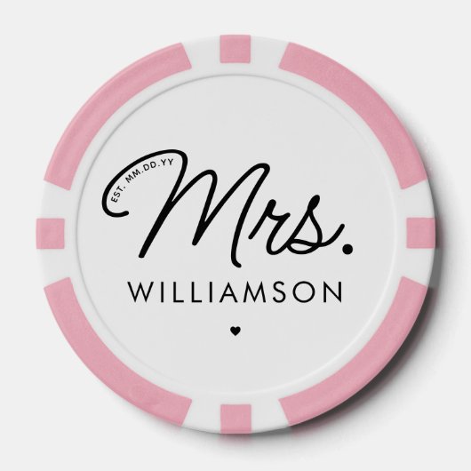 Custom Mrs. Est. Modernes, elegantes Script neu Pokerchips (Vorderseite)