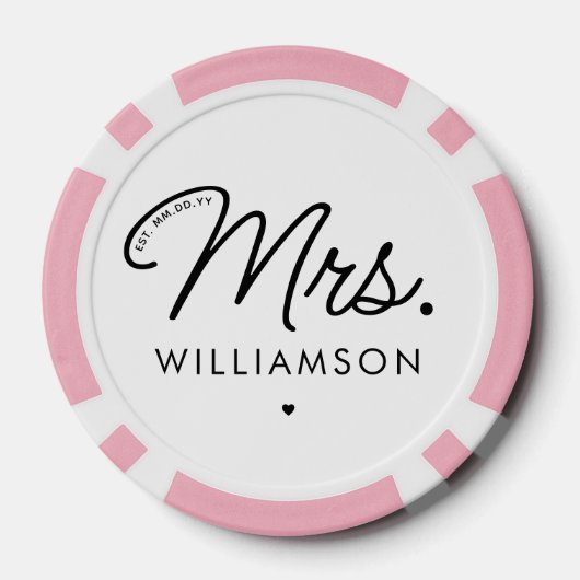 Custom Mrs. Est. Modernes, elegantes Script neu Pokerchips (Rückseite)