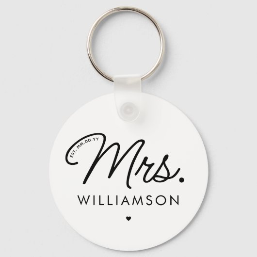 Custom Mrs. Est. Modernes, elegantes Script neu Schlüsselanhänger (Vorderseite)