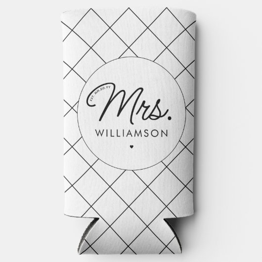 Custom Mrs. Est. Modernes, elegantes Script neu Selters Dosenkühler (Vorderseite)