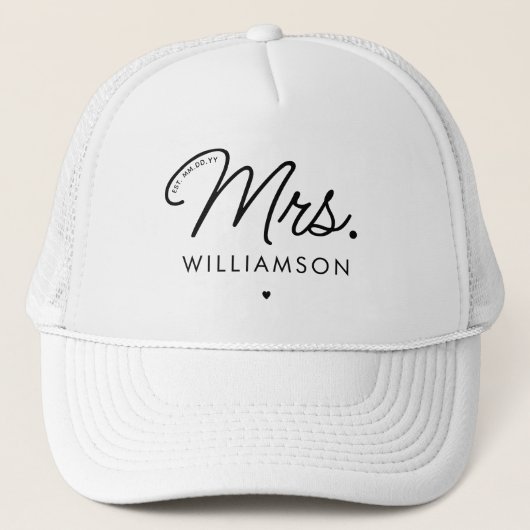 Custom Mrs. Est. Modernes, elegantes Script neu Truckerkappe (Vorderseite)