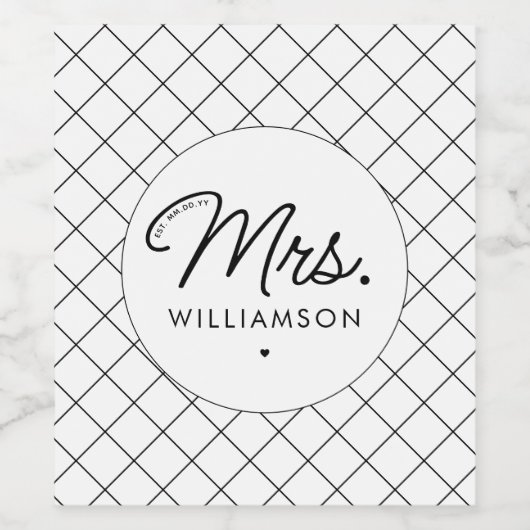 Custom Mrs. Est. Modernes, elegantes Script neu Weinetikett (Einzelnes Label)