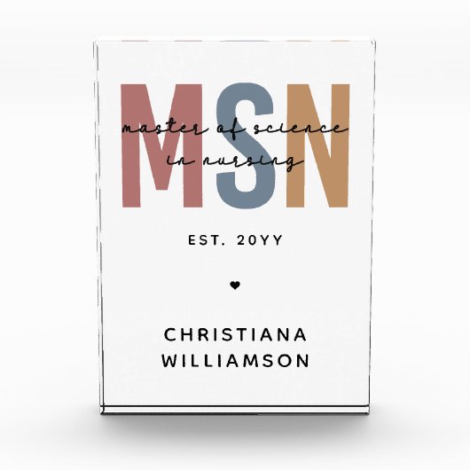 Custom MSN Master of Science in Nursing Abschluss Fotoblock (Vorderseite)