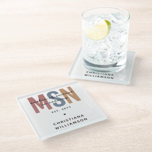 Custom MSN Master of Science in Nursing Abschluss Glasuntersetzer (Schrägansicht)