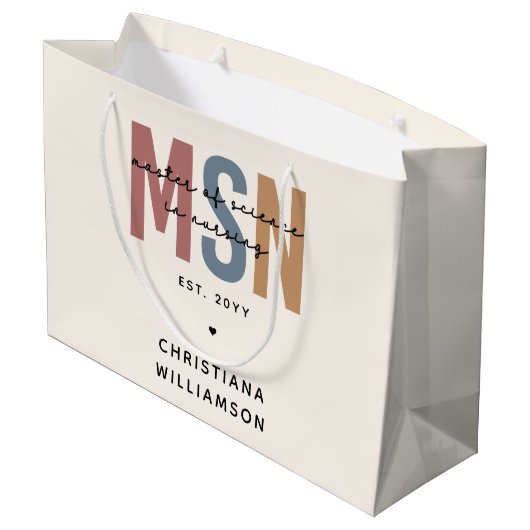 Custom MSN Master of Science in Nursing Abschluss Große Geschenktüte (Rückseite Schrägansicht)