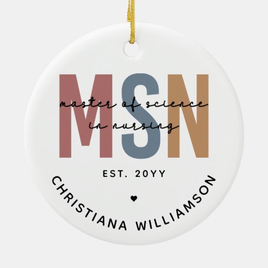 Custom MSN Master of Science in Nursing Abschluss Keramik Ornament (Hinten)