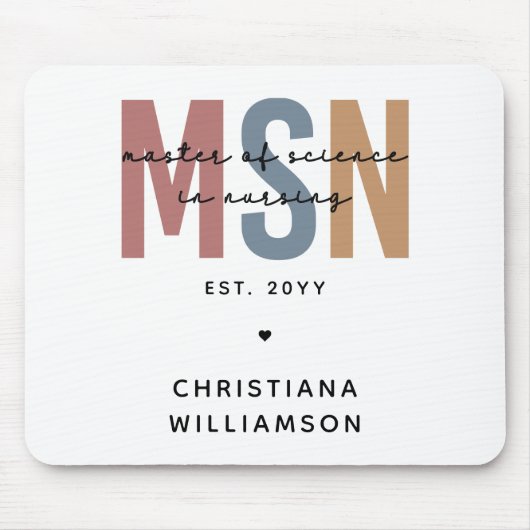 Custom MSN Master of Science in Nursing Abschluss Mousepad (Vorne)