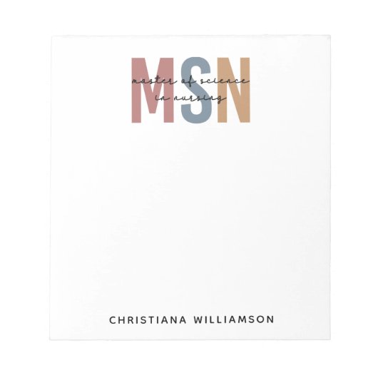 Custom MSN Master of Science in Nursing Abschluss Notizblock (Vorderseite)