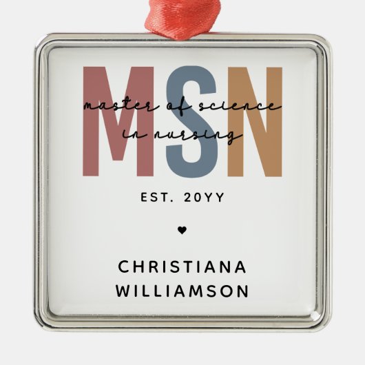 Custom MSN Master of Science in Nursing Abschluss Ornament Aus Metall (Vorne)
