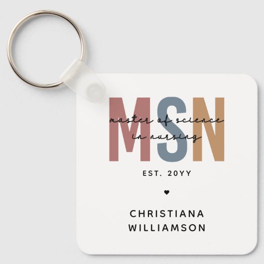 Custom MSN Master of Science in Nursing Abschluss Schlüsselanhänger (Vorderseite)