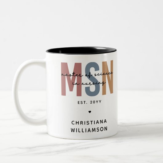 Custom MSN Master of Science in Nursing Abschluss Zweifarbige Tasse (Links)