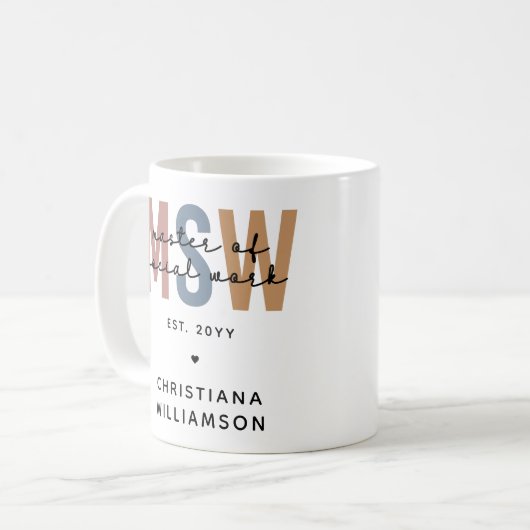 Custom MSW Master of Social Work Retro Abschluss Kaffeetasse (Vorderseite Links)