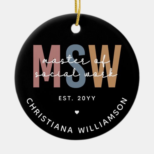 Custom MSW Master of Social Work Retro Abschluss Keramik Ornament (Vorne)