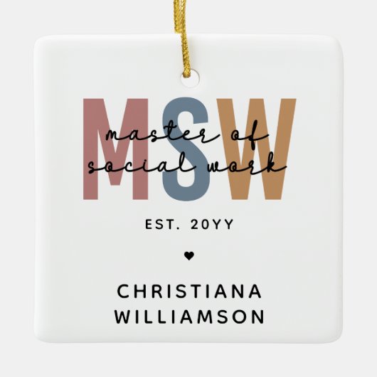 Custom MSW Master of Social Work Retro Abschluss Keramikornament (Vorderseite)