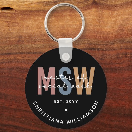 Custom MSW Master of Social Work Retro Abschluss Schlüsselanhänger (Vorderseite)