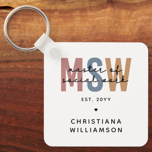 Custom MSW Master of Social Work Retro Abschluss Schlüsselanhänger (Vorderseite)