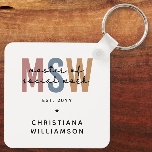 Custom MSW Master of Social Work Retro Abschluss Schlüsselanhänger (Rückseite)
