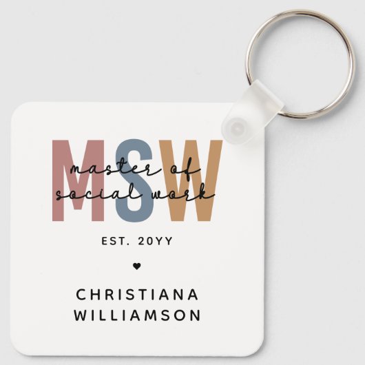 Custom MSW Master of Social Work Retro Abschluss Schlüsselanhänger (Rückseite)