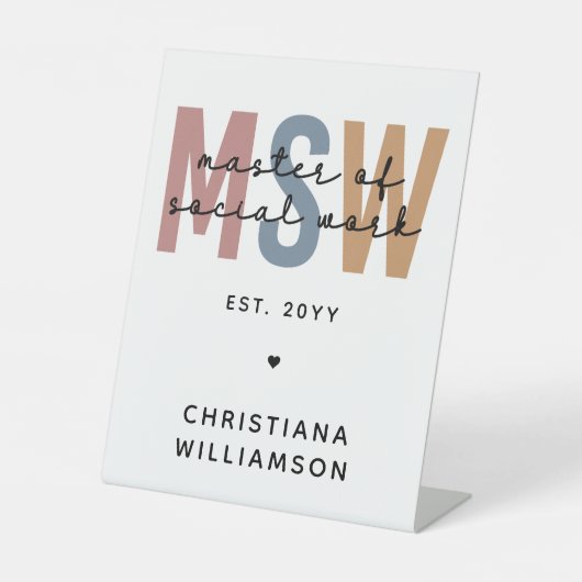 Custom MSW Master of Social Work Retro Abschluss Sockelschild (Vorderseite)