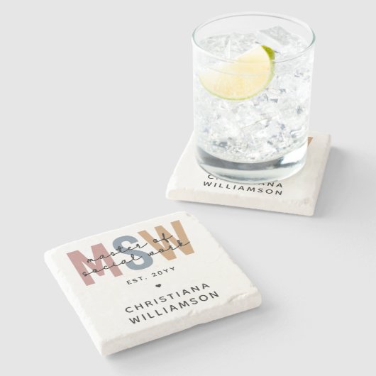 Custom MSW Master of Social Work Retro Abschluss Steinuntersetzer (Seitenansicht)