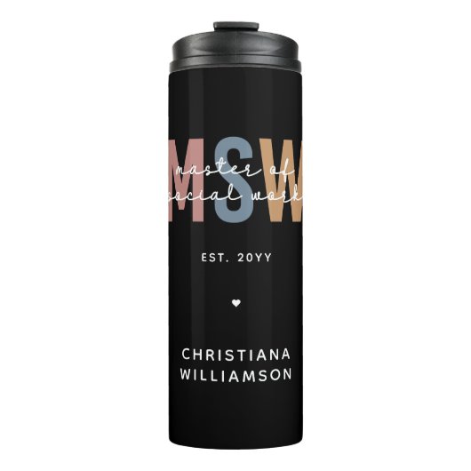 Custom MSW Master of Social Work Retro Abschluss Thermosbecher (Vorderseite)