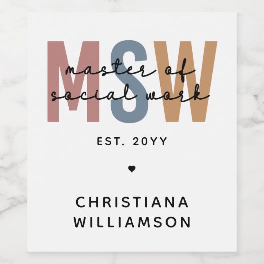 Custom MSW Master of Social Work Retro Abschluss Weinetikett (Einzelnes Label)