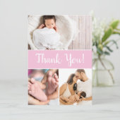 Custom Multiple Fotos Baby Girl Dusche Rosa Dankeskarte (Stehend Vorderseite)