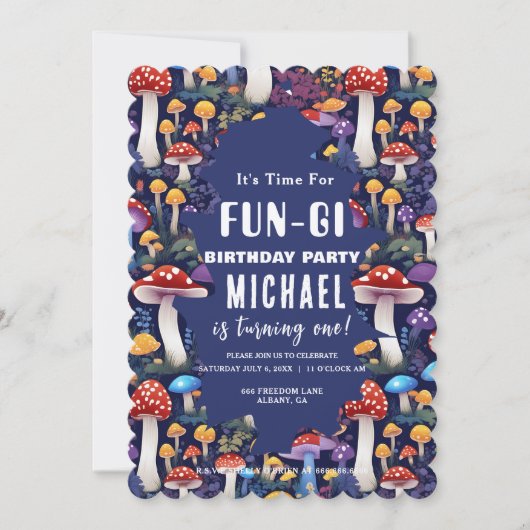 Custom Mushroom Fun-gi Card, Pilz Pun Birthday Einladung (Vorderseite)