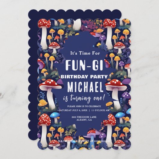 Custom Mushroom Fun-gi Card, Pilz Pun Birthday Einladung (Vorne/Hinten)