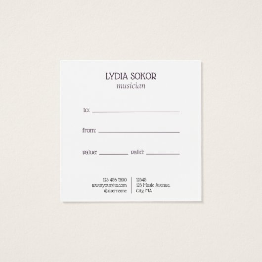 Custom Music Lessons Gift Certificate (Rückseite)