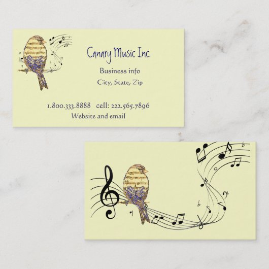 Custom Music Notes & Bird Music Business Visitenkarte (Vorne/Hinten)