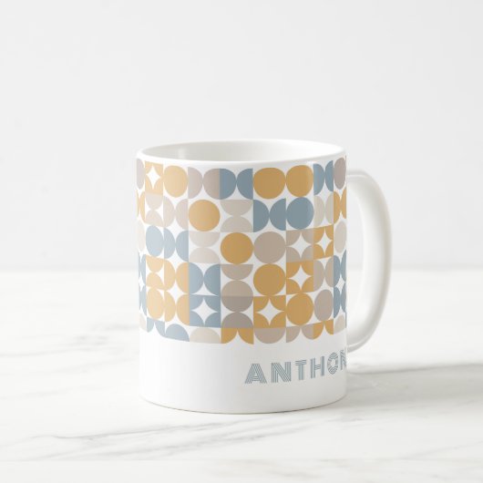 Custom Mustard Taupe Grau Angesagtes Kunstmuster Kaffeetasse (VorderseiteRechts)