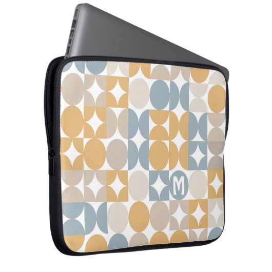 Custom Mustard Taupe Grau Blue Retro Art Muster Laptopschutzhülle (Vorne Rechts)